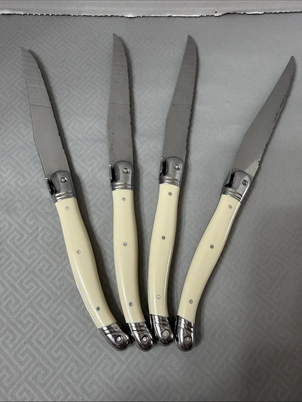 Set of 4 Geniune Laguiole Steak Knives Ivory Colored Handle Made Thiers France